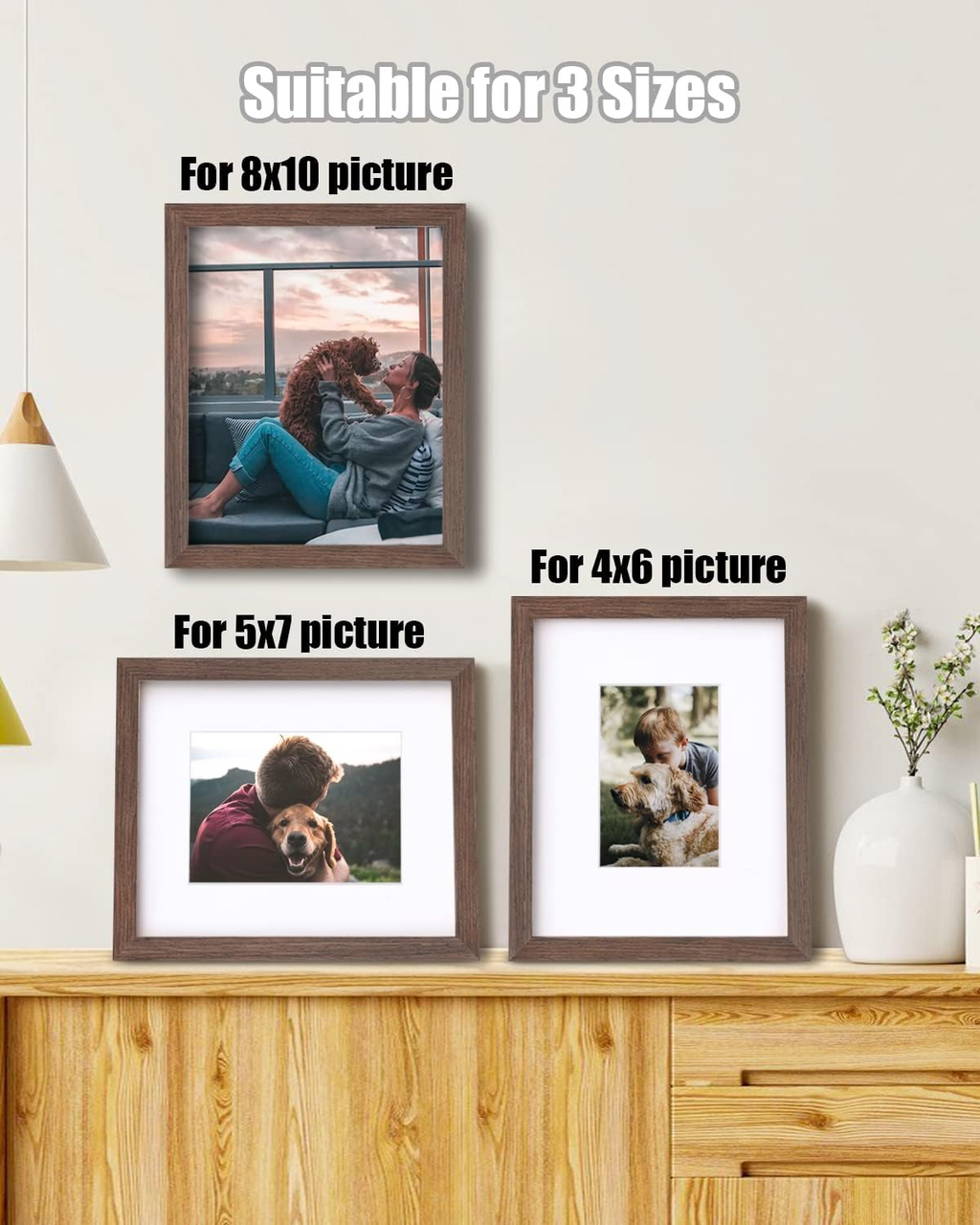 10x8 Solid Wood Picture Frame with Mat, Rustic Brown, 4 Pack
