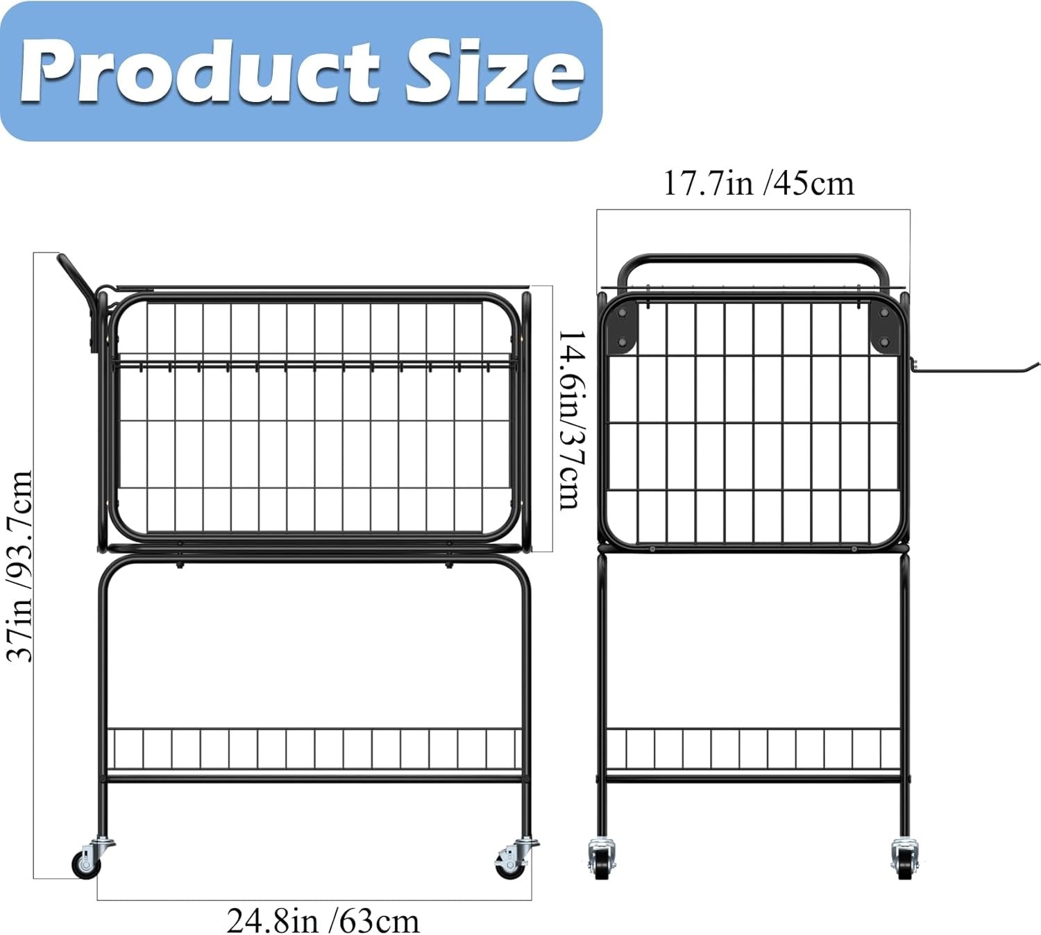 Tennis Ball Cart with Wheels, Holds 350 Balls, Racket Holder & Utility Trolley