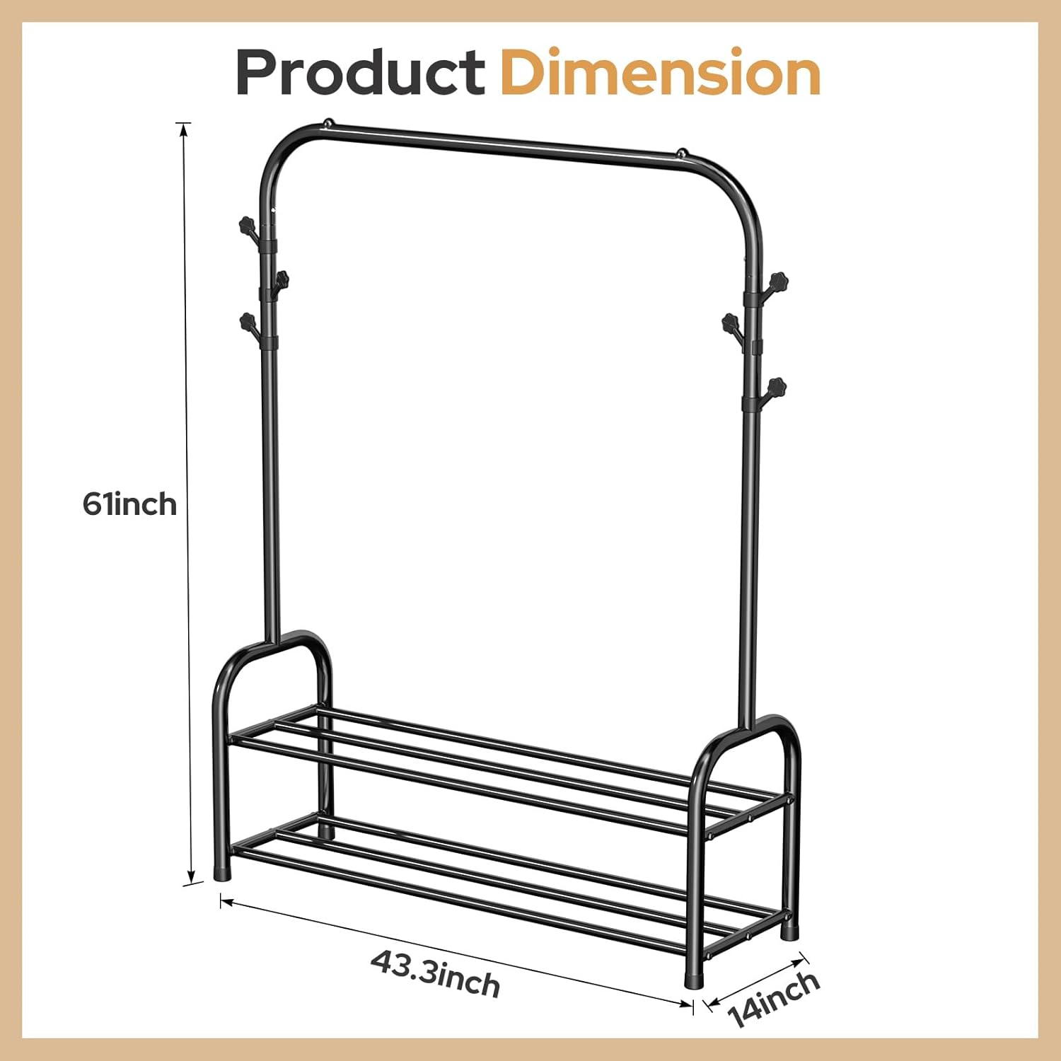Rustic Black Clothes Rail and Rack for Bedroom, Laundry, or Living Room