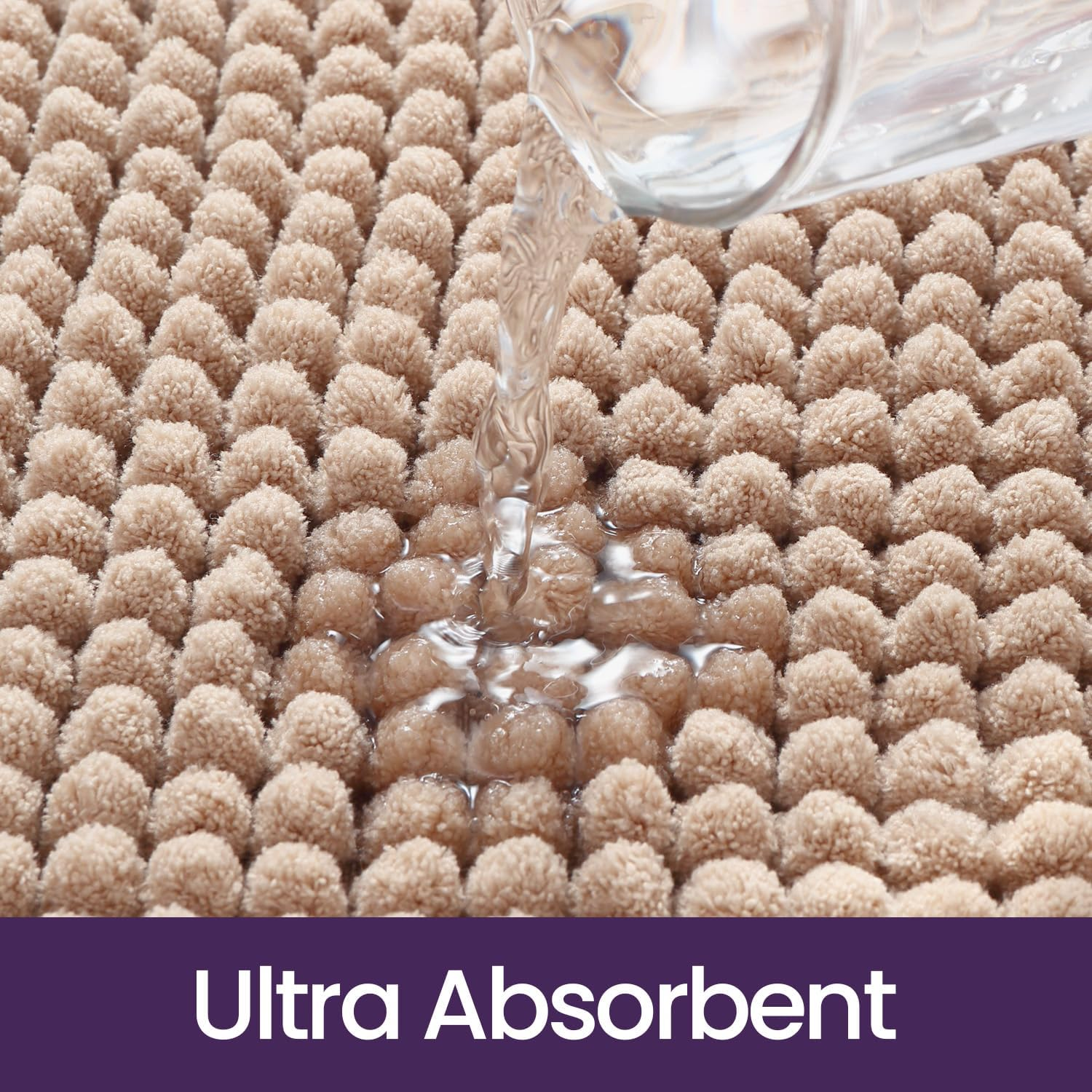 Ultra Soft Chenille Bath Mat Set, Non-Slip, Machine Washable, Beige, 2 Pieces