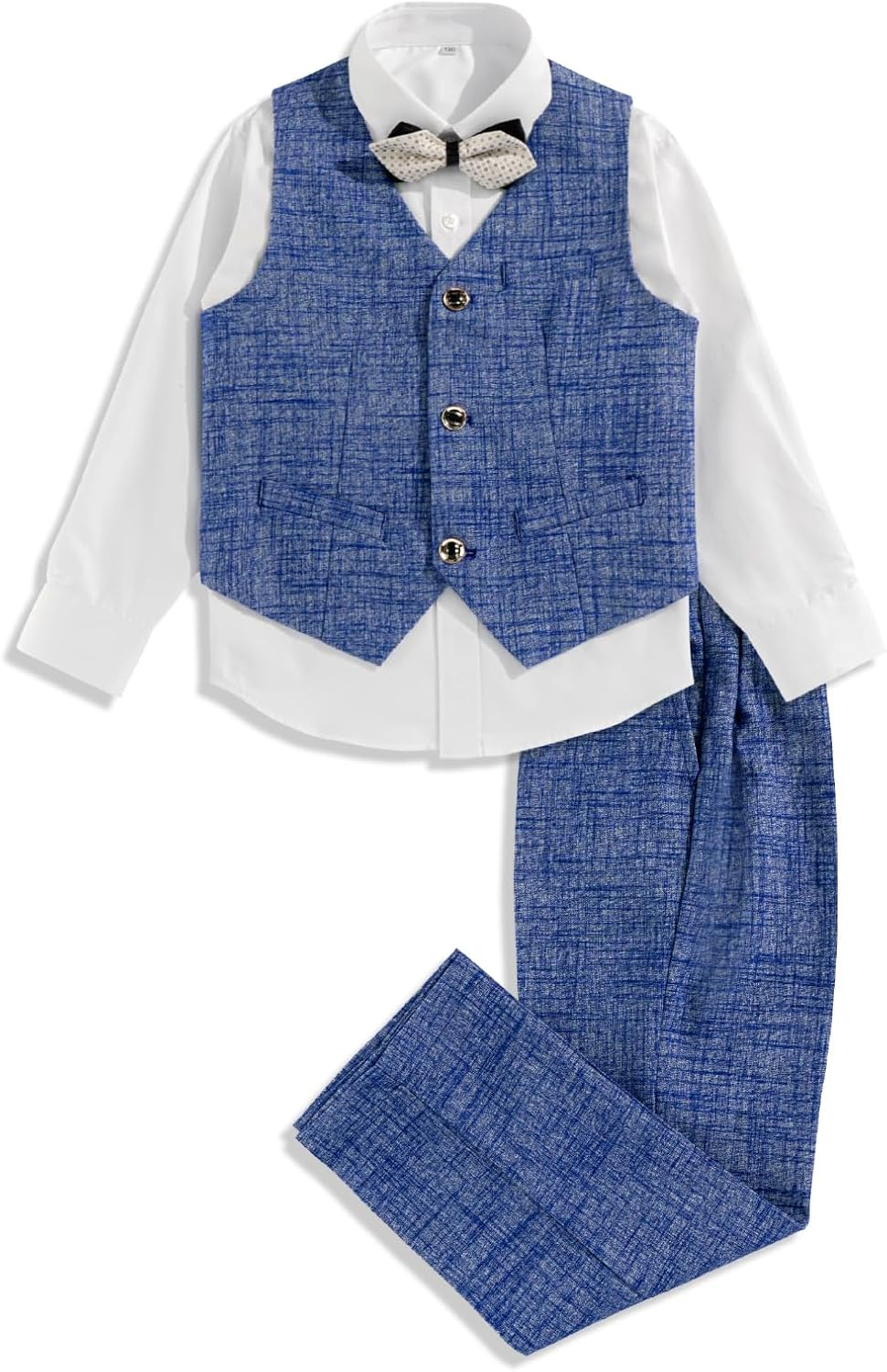 4-Piece Boys Formal Suit Set with Waistcoat, Shirt, Pants, and Bow Tie