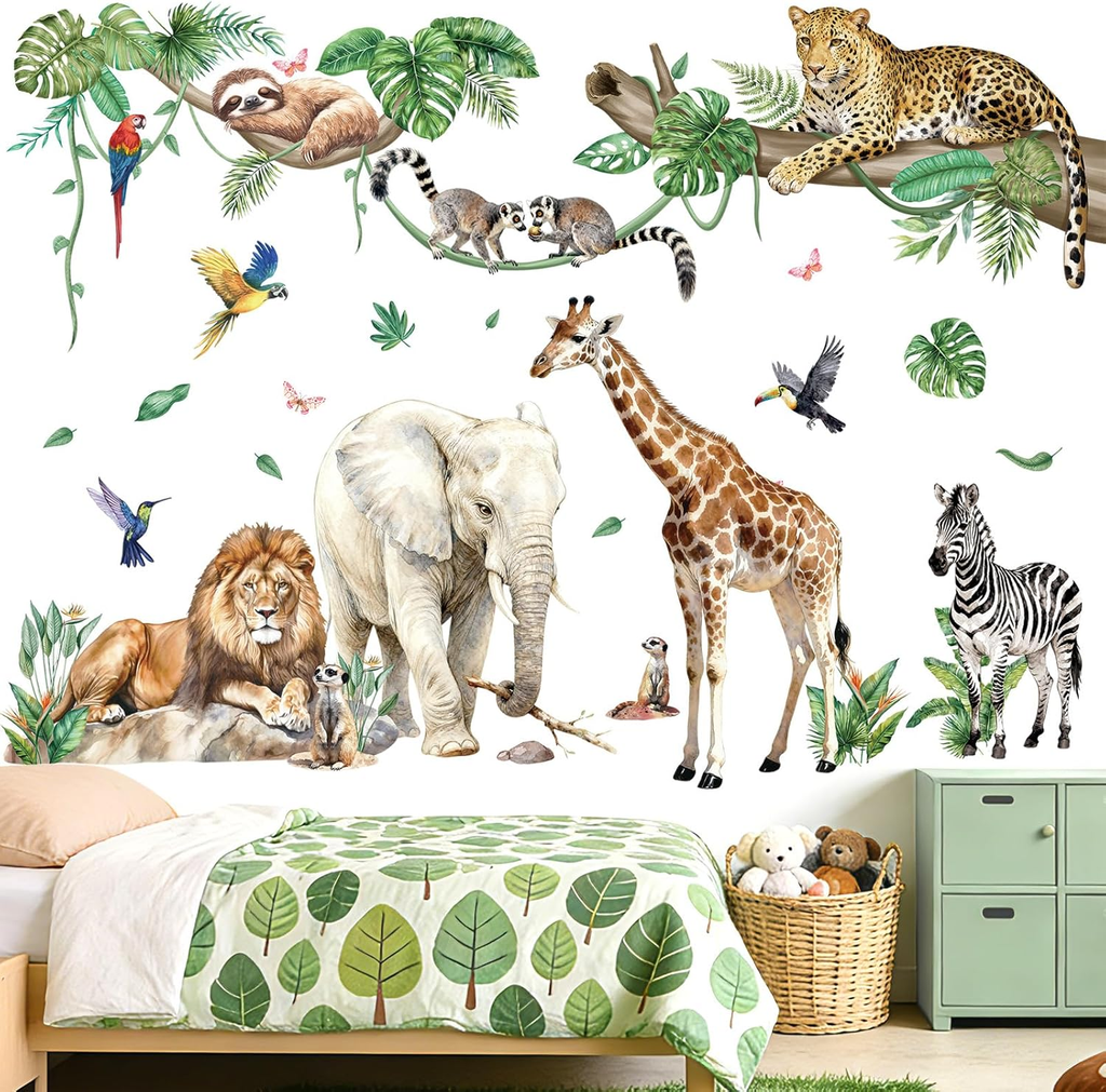 Peelora XXL Jungle Animal Wall Decals for Kids Room and Nursery Decor