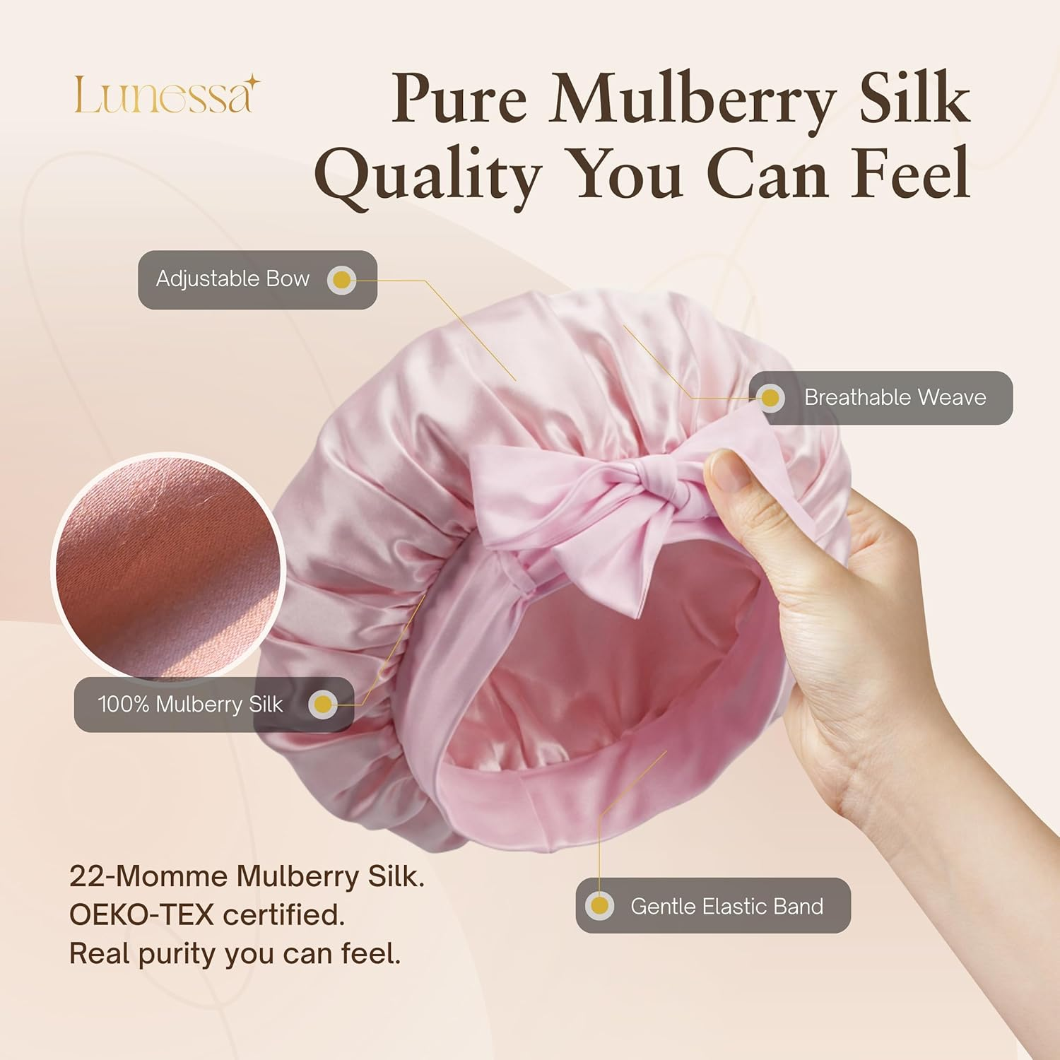 22-Momme Silk Hair Bonnet & Scrunchie - OEKO-TEX® Certified (Black)