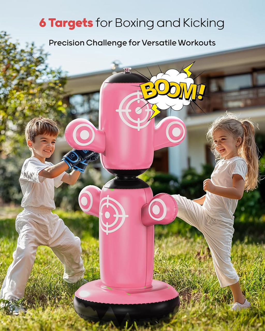 64” Rotatable Kids Punching Bag with Gloves, Pump & Targets - Pink