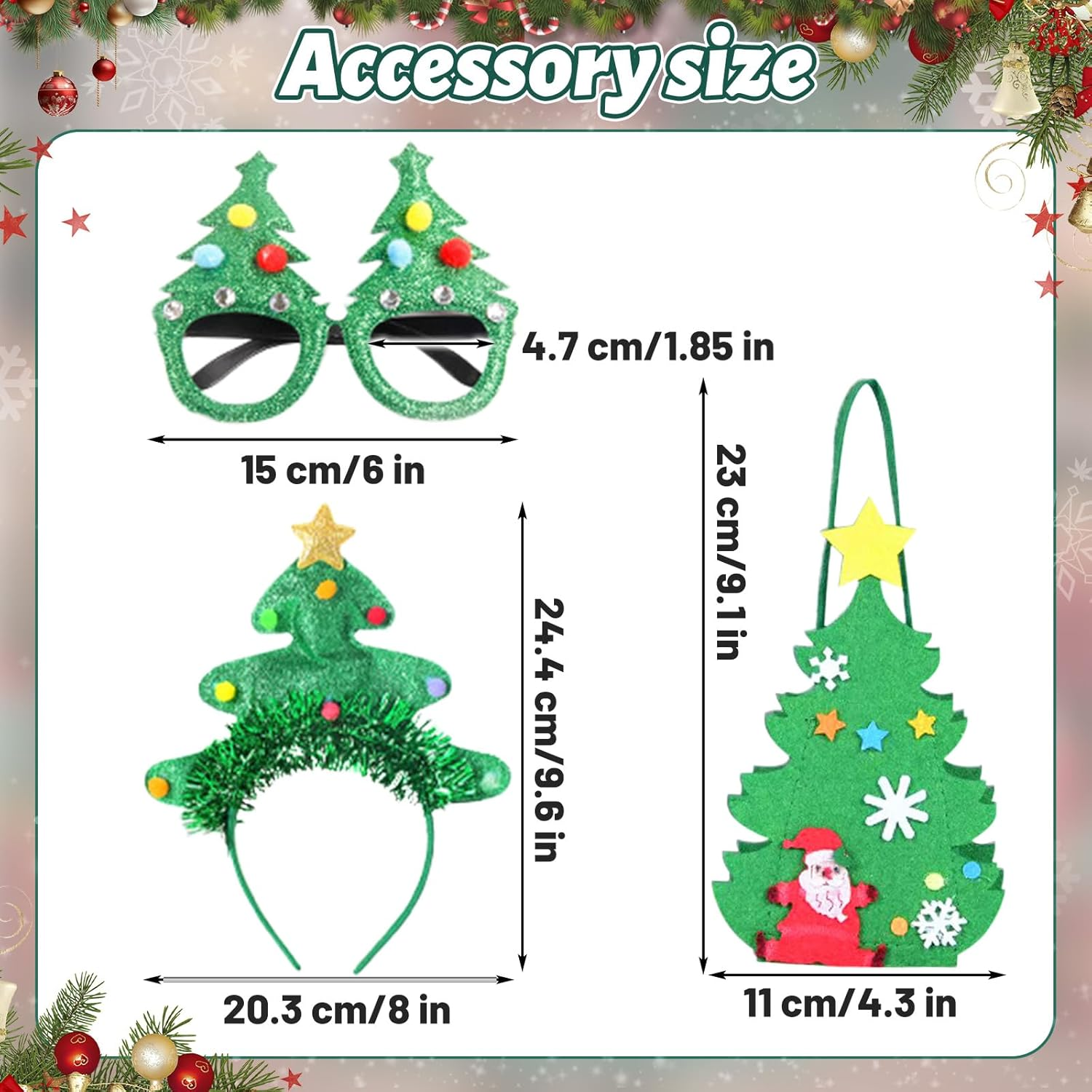 Girls' Christmas Tree Dress Costume Set with Accessories - 3PCS - Size XL