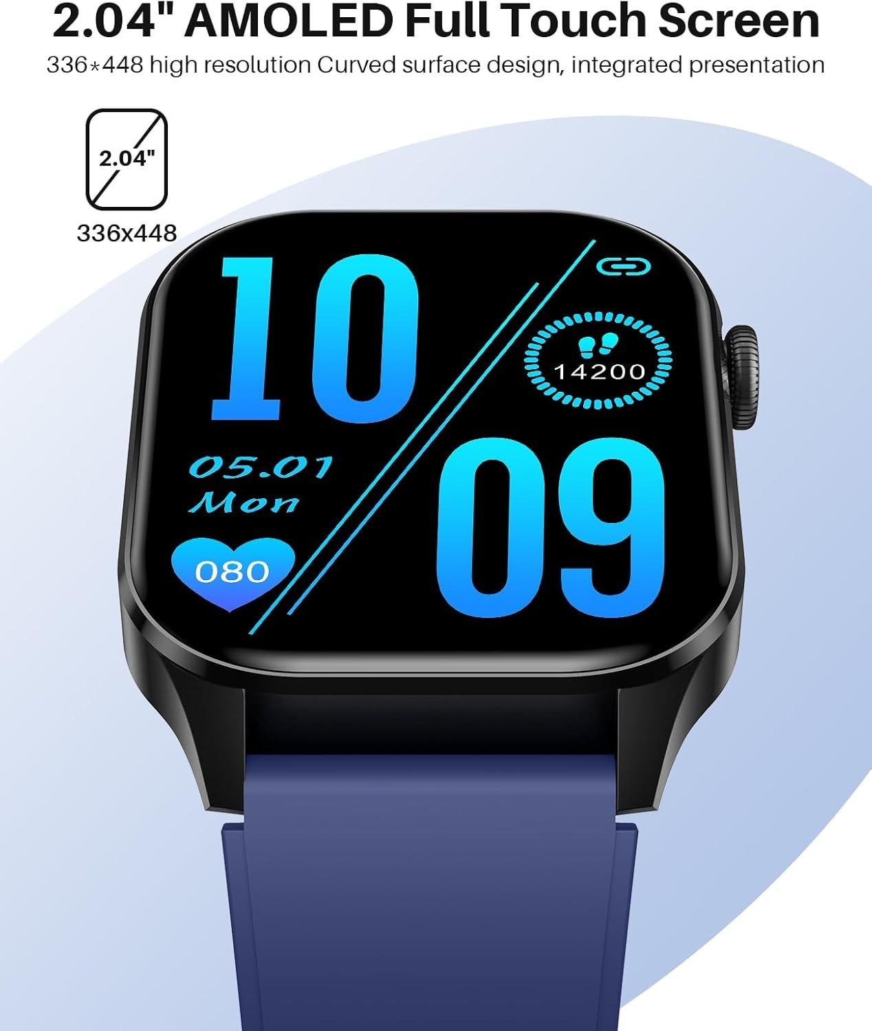 SOUYIE Smartwatch 2.04" AMOLED Fitness Tracker Bluetooth Call Heart Rate