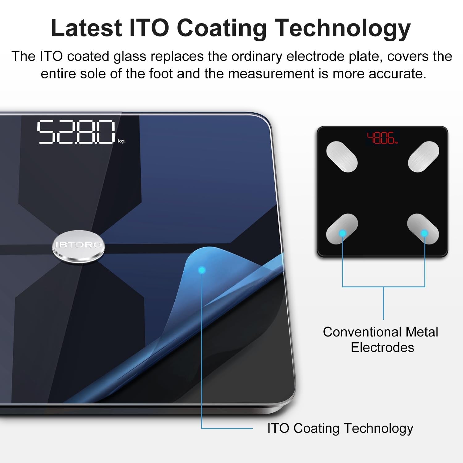 Smart Body Fat Scale with Bluetooth and ITO Coating Technology
