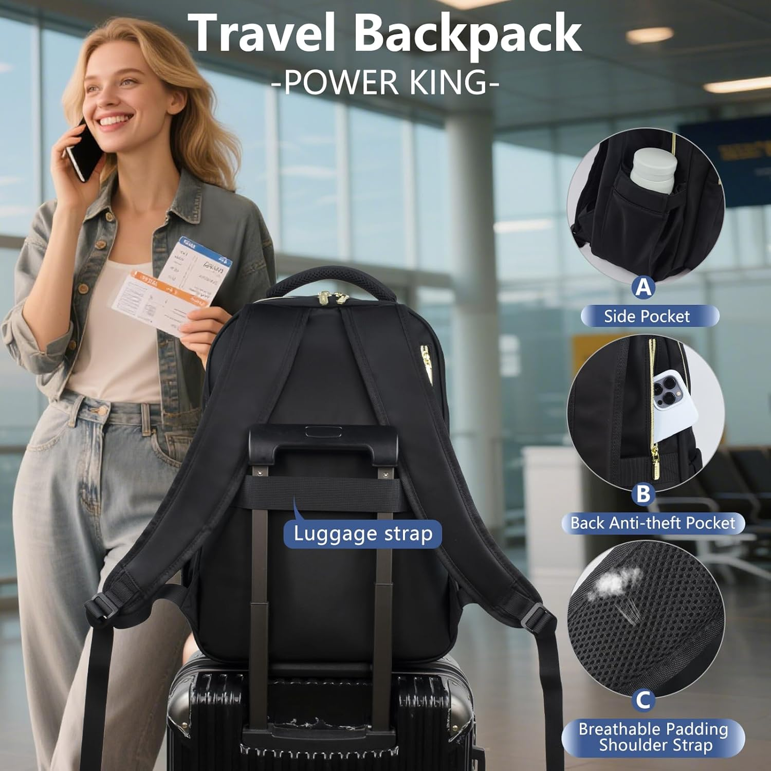 15.6'' Waterproof Laptop Backpack with Anti-Theft Pouch for Travel