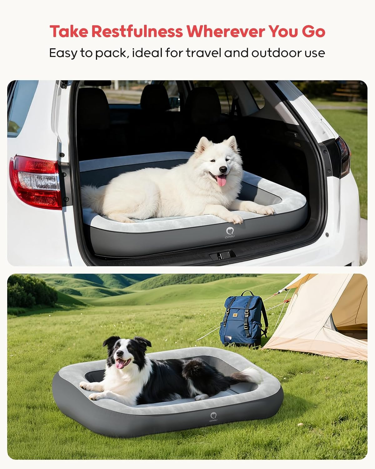 Inflatable Waterproof Dog Bed with Sides for Travel, Size Large