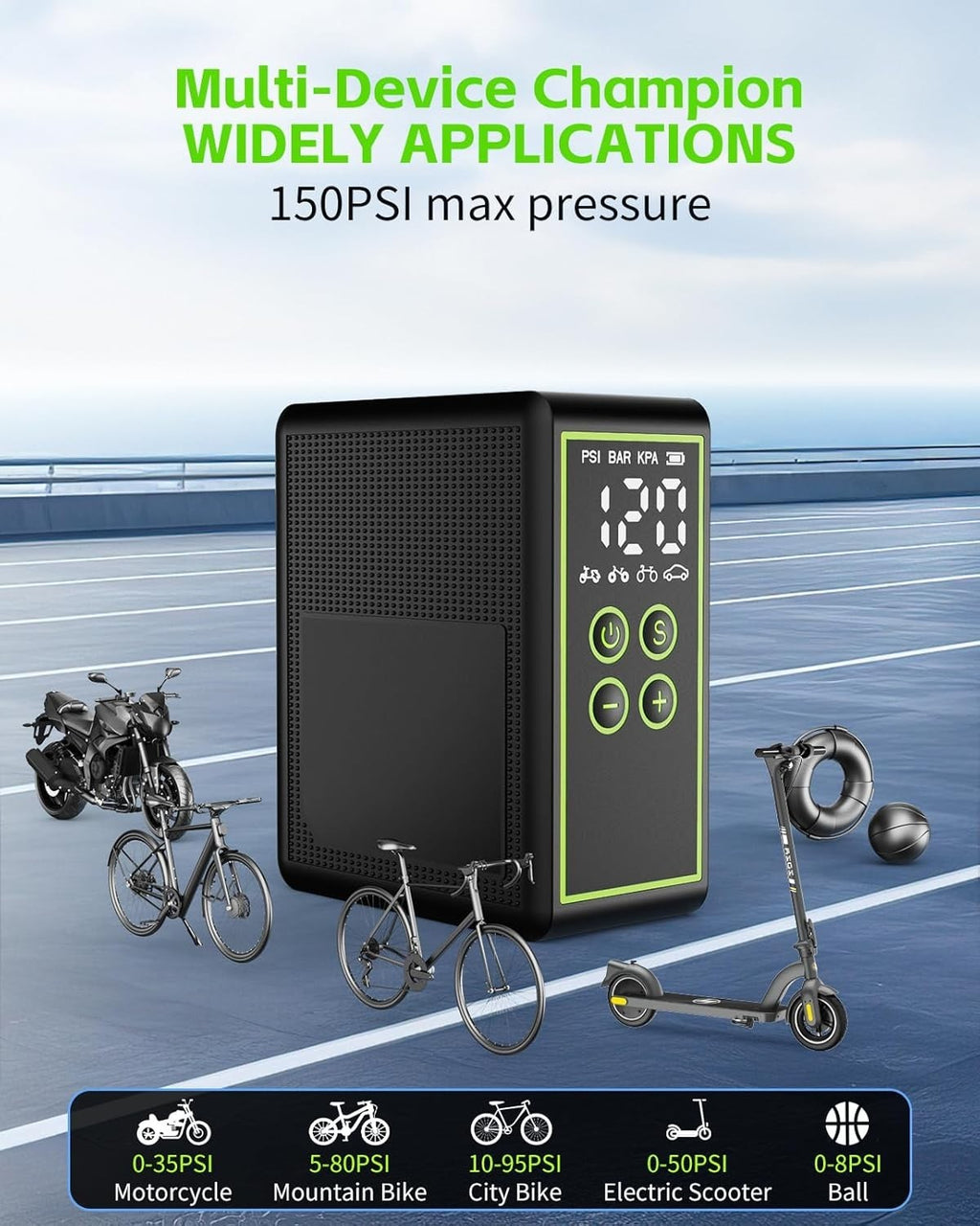 YANTU Mini Portable Air Pump Electric Bike Pump 150PSI Cordless Tyre Inflator