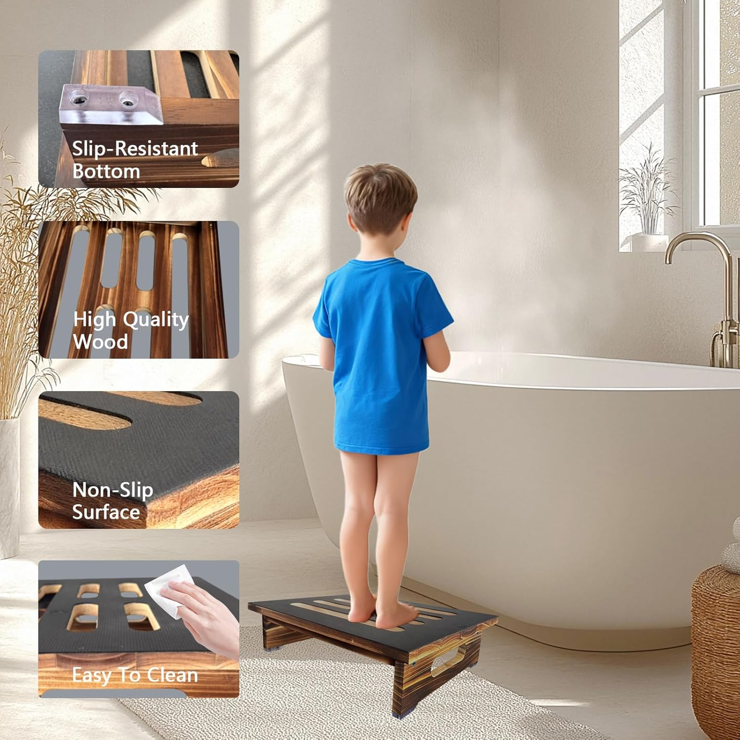 Wooden Step Stool with Non-Slip Surface, 420 Lbs Capacity for All Ages