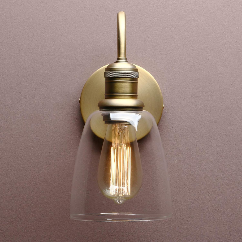Vintage Industrial Glass Wall Sconce Light Set - Antique Gold Finish