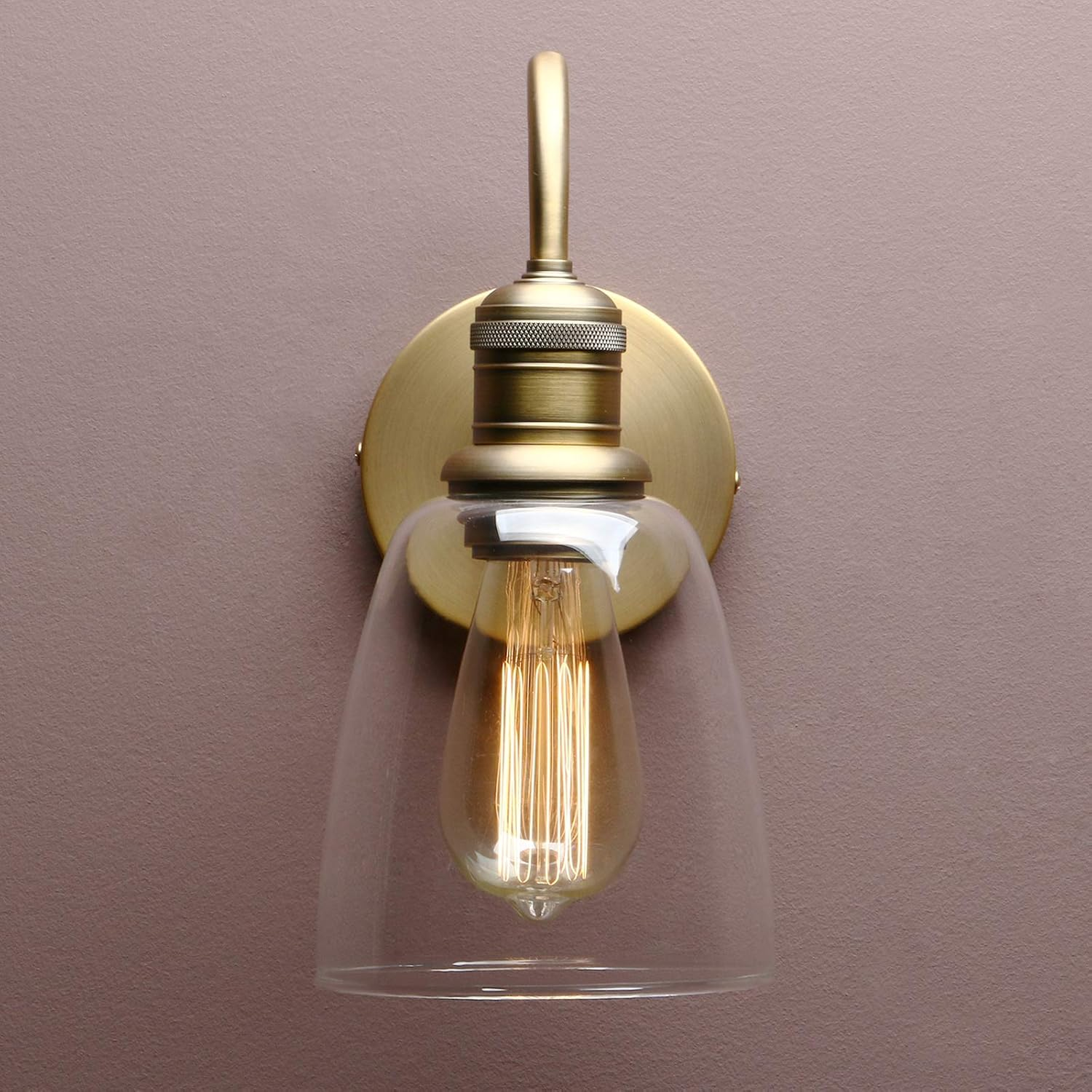 Vintage Industrial Glass Wall Sconce Light Set - Antique Gold Finish