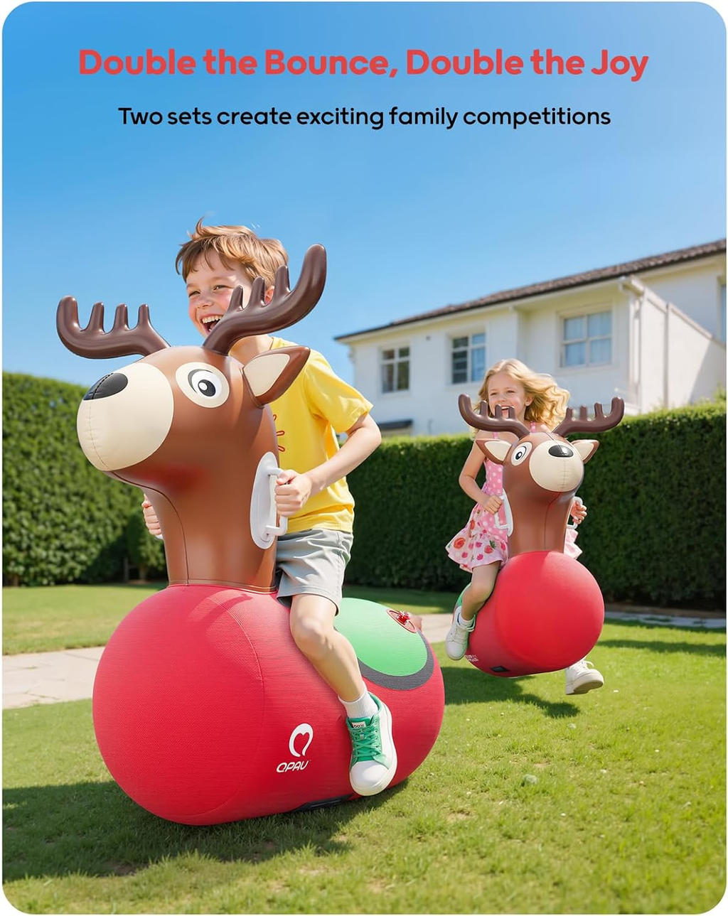 Inflatable Reindeer Hopper Toy with Pump for Kids and Adults