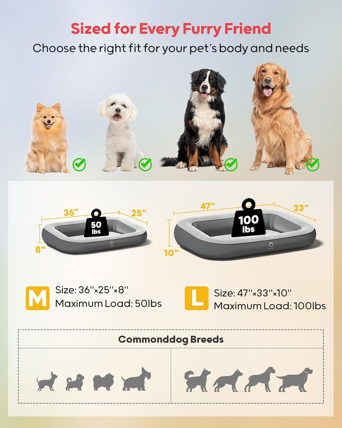 Inflatable Waterproof Dog Bed with Sides for Travel, Size Large