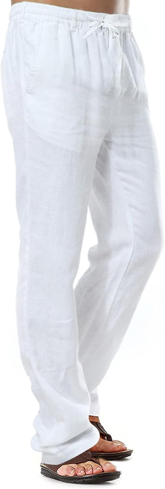 Men's Lightweight Linen Drawstring Trousers for Summer - Size M
