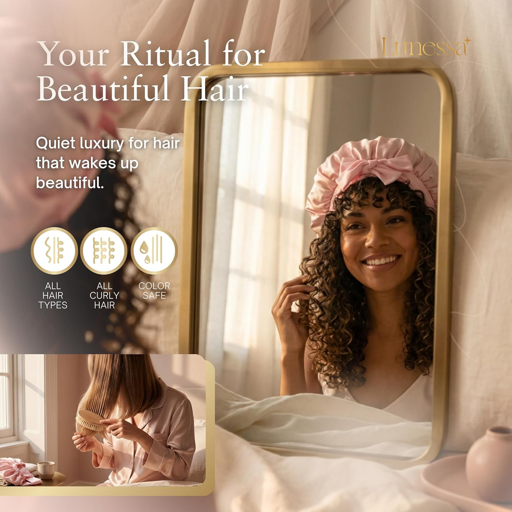 22-Momme Silk Hair Bonnet & Scrunchie - OEKO-TEX® Certified (Black)