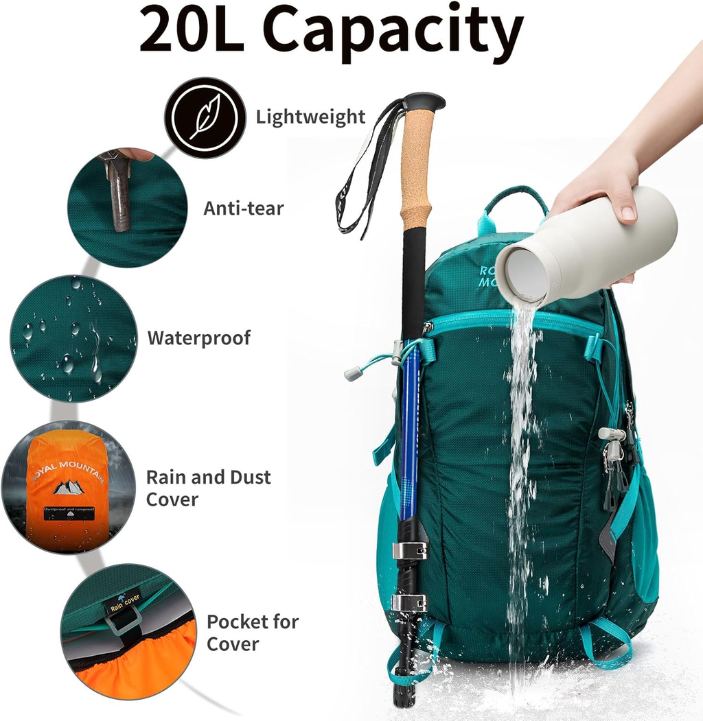 20L Lightweight Hiking Backpack with Rainproof Cover, Foldable Rucksack