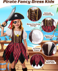 Kids Pirate Costume Set with Hat & Accessories for Dress Up & Cosplay - Size 130