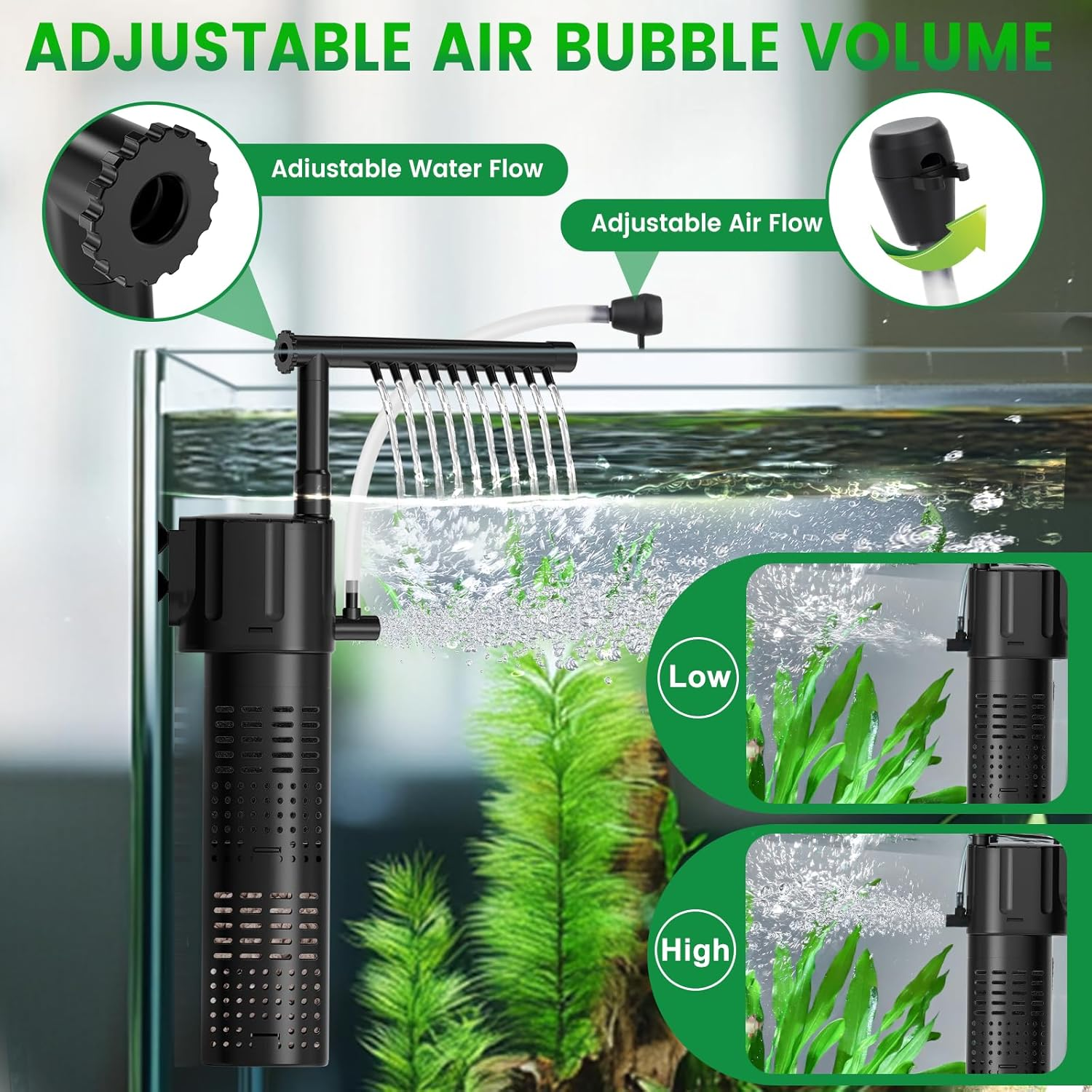 300L/H Internal Aquarium Filter for 15-55L Freshwater & Saltwater Tanks