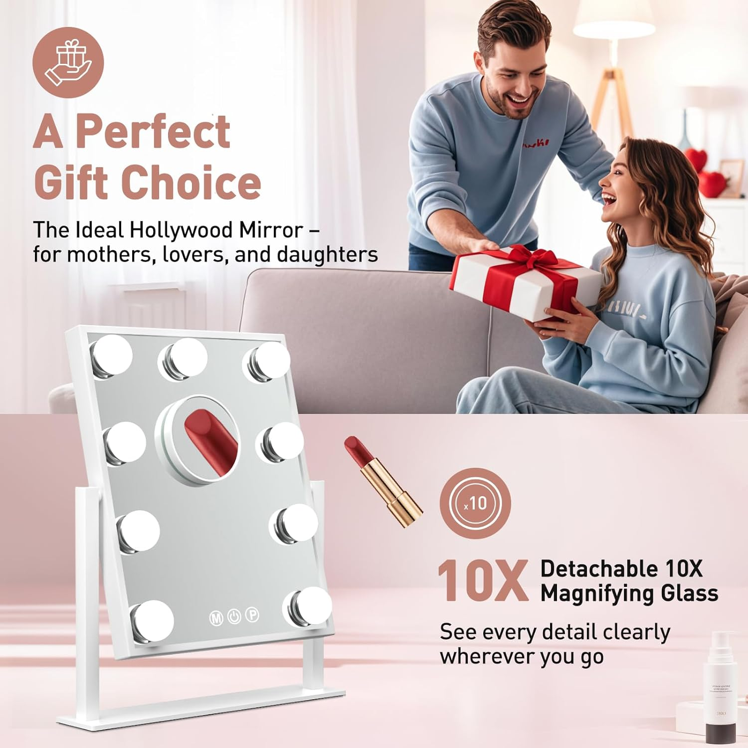 Professional Rechargeable Vanity Mirror with 10X Magnification and Dimmable Ligh