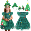 Girls' Christmas Tree Dress Costume Set with Accessories - 3PCS - Size XL