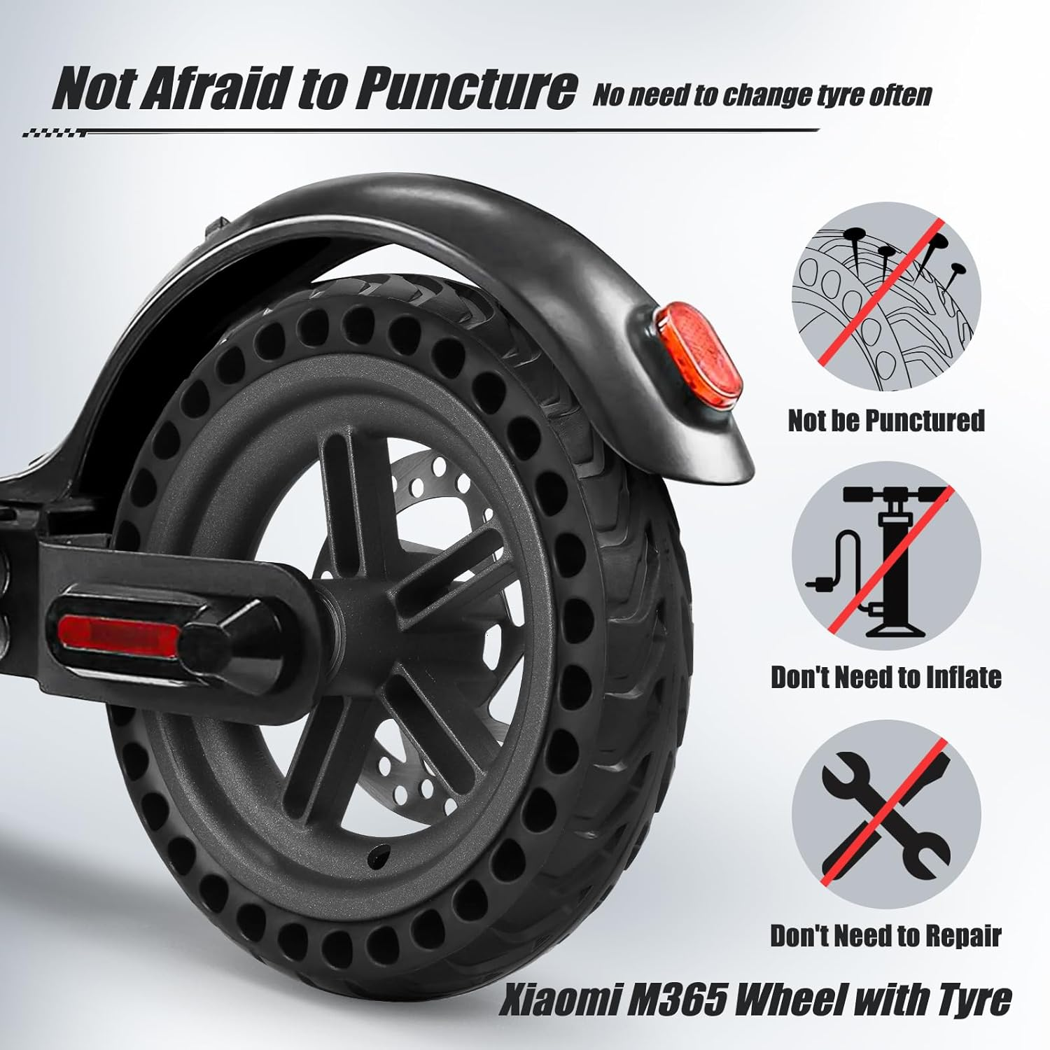 8.5" Electric Scooter Rear Wheel & Rim for Xiaomi M365, Solid Tyre, Easy Mount