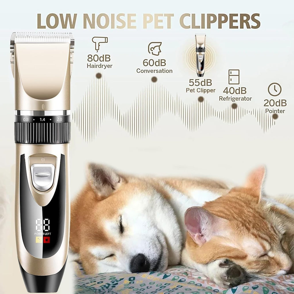 Dog Grooming Clippers Low Noise Cordless Rechargeable Pet Trimmer Waterproof