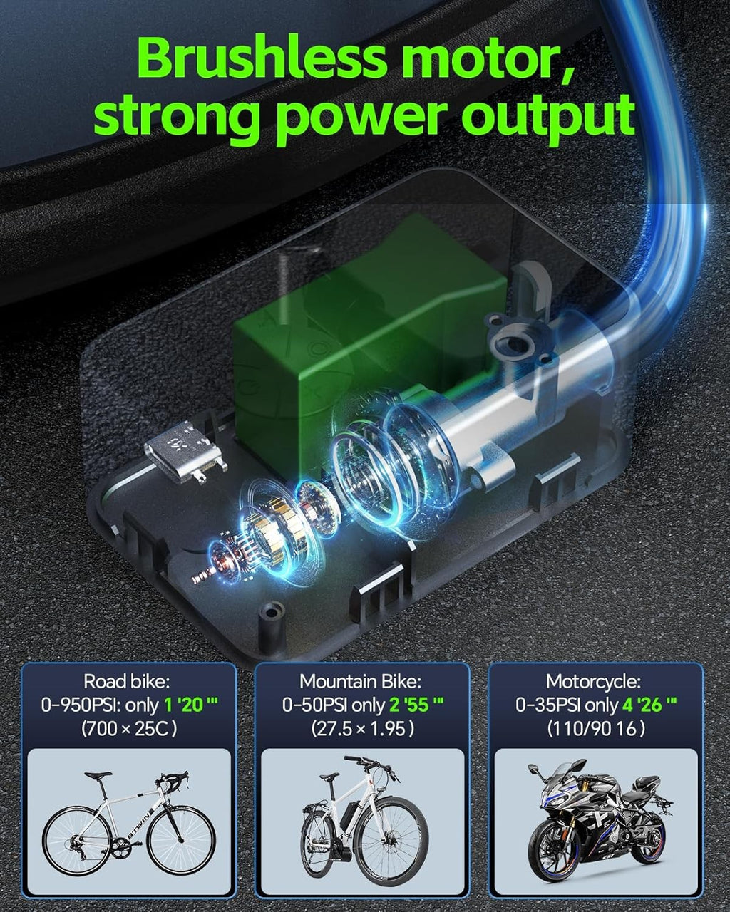 Yantu Bike Pump Turbocore Motor Tech - Metal-Cylinder Electric Bicycle Pump