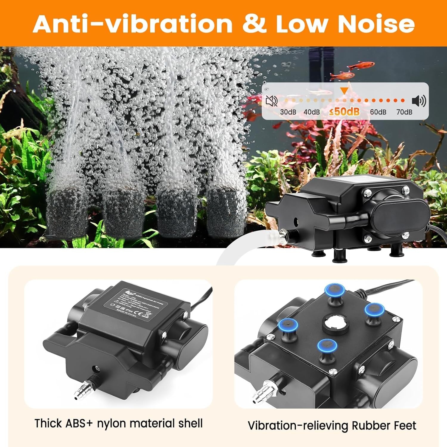 Fish Tank Air Pump – 4 Outlets, Quiet Operation, Aquarium Oxygenation