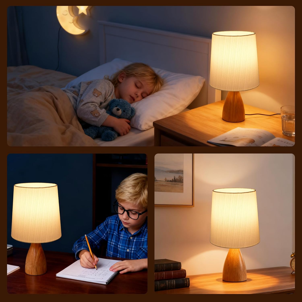 12.5-Inch Bedside Table Lamp with White Linen Shade and Gold Stripes