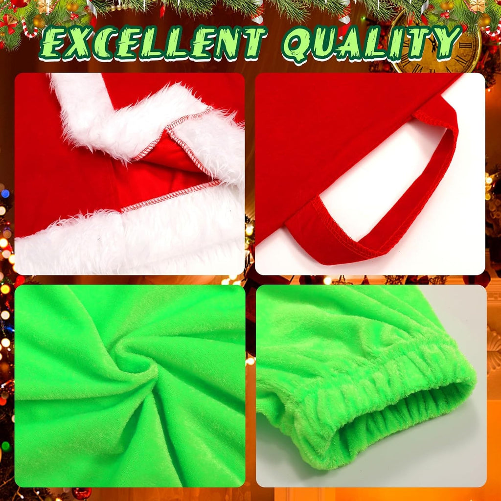 Deluxe 6PCS Kids Christmas Grinch Santa Costume with Accessories Size S