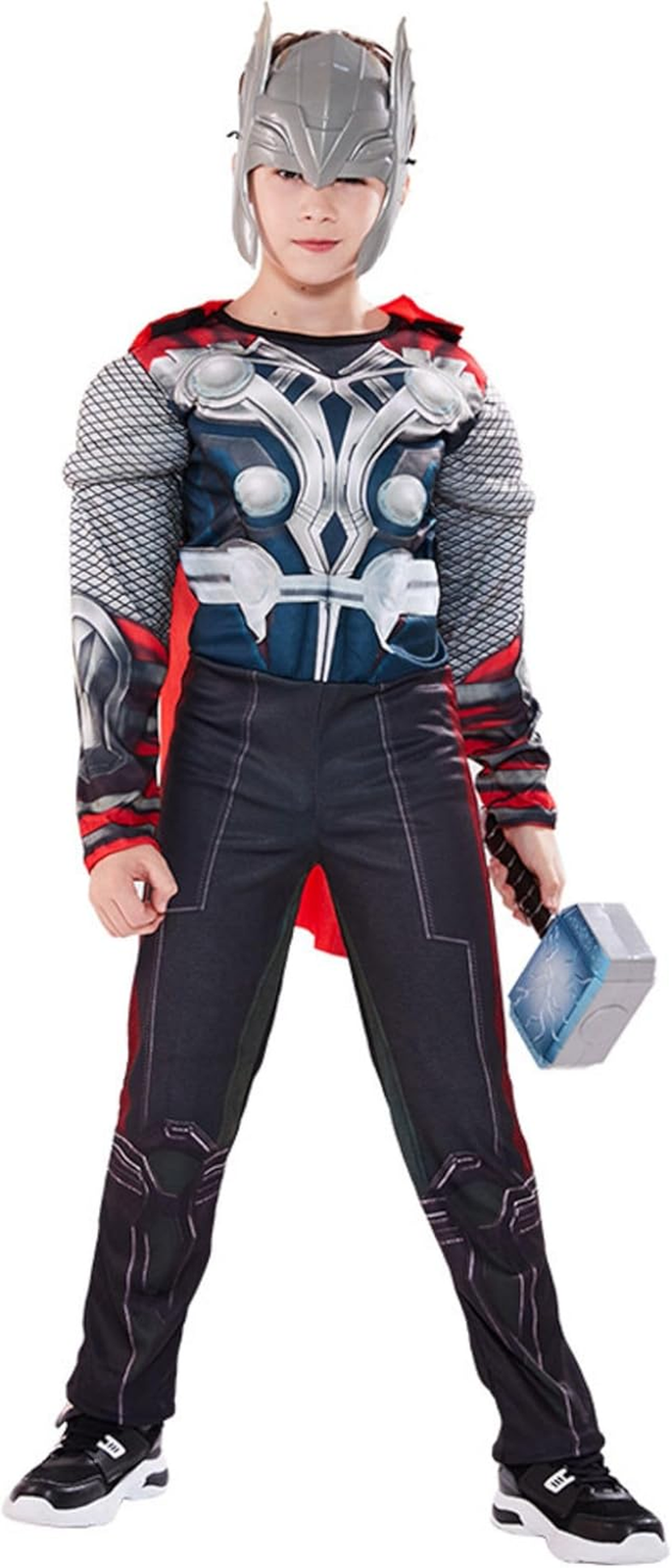 Boys Superhero Cape and Muscle Suit with Helmet for Halloween