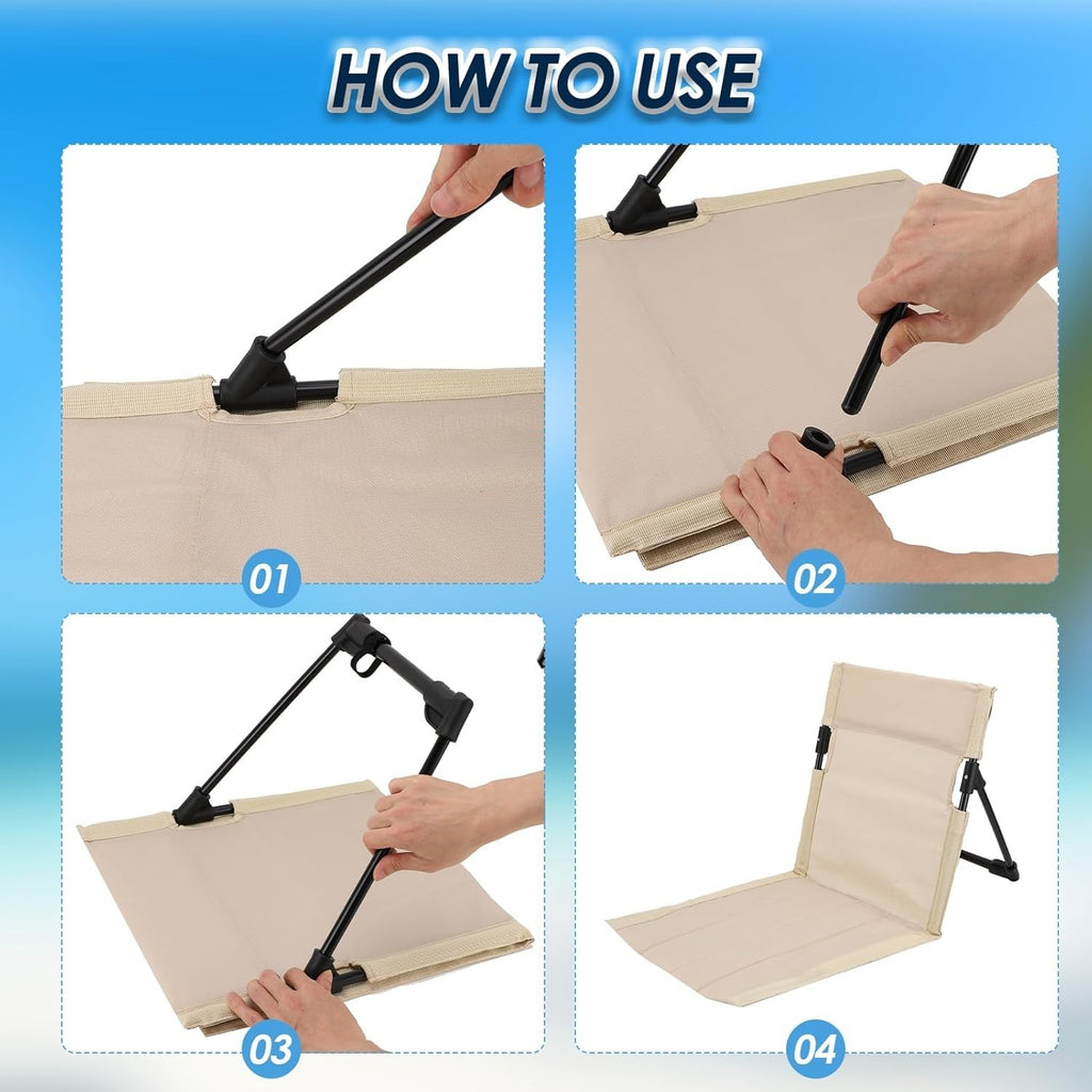 2x Foldable Poolside Lounge Chairs | Portable Beach & Camping Seats - Beige