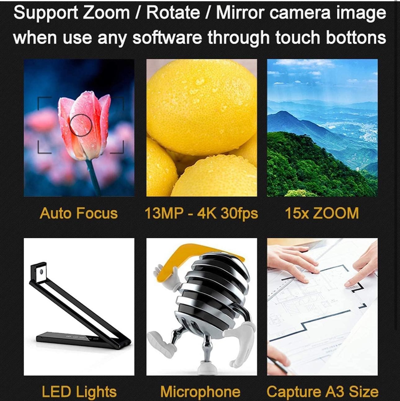 4K Document Camera 13MP USB Webcam for Teachers Distance Learning Video