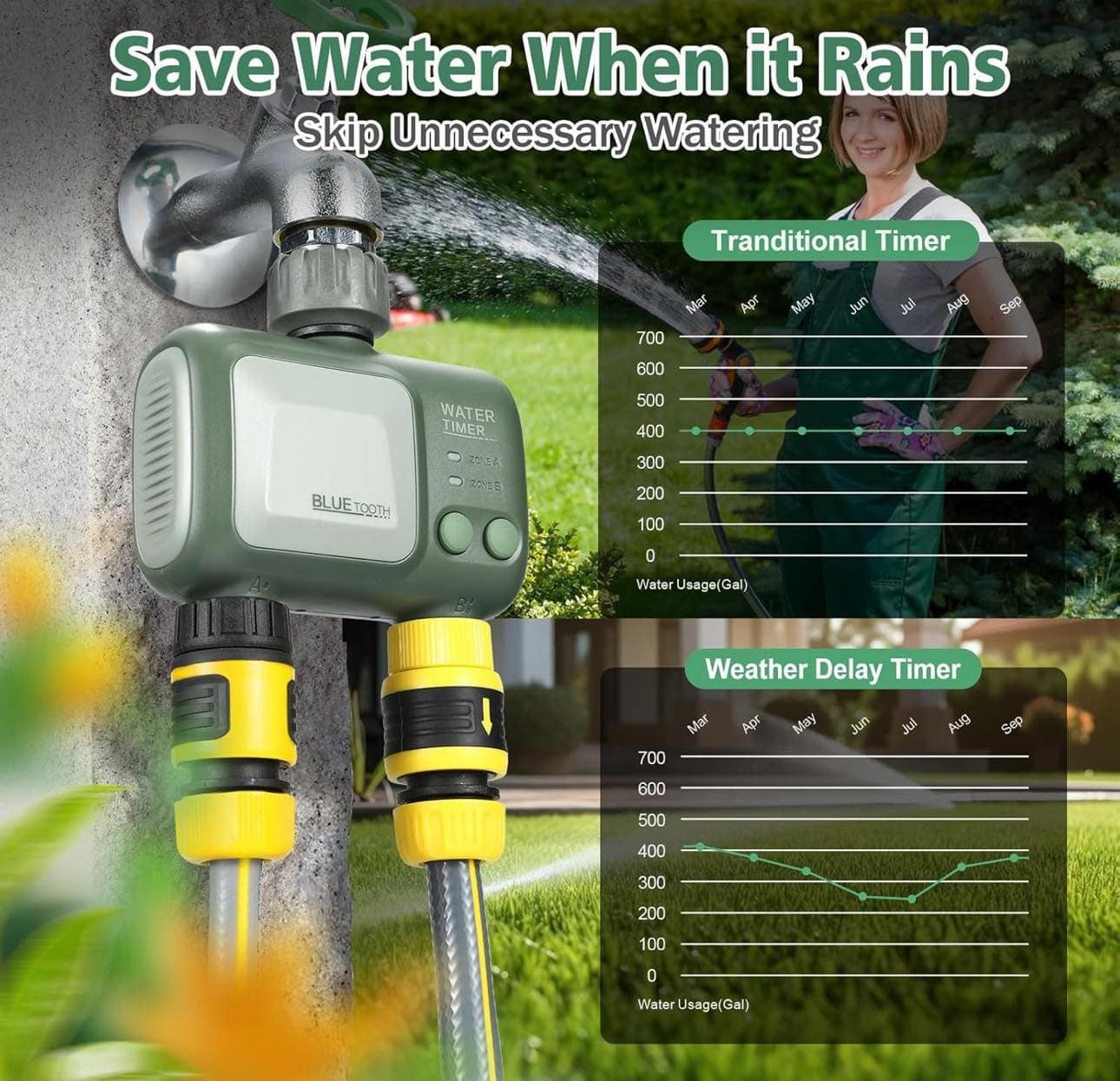 WiFi Smart Garden Hose Water Timer 2-Outlet Irrigation Controller App Remote wit